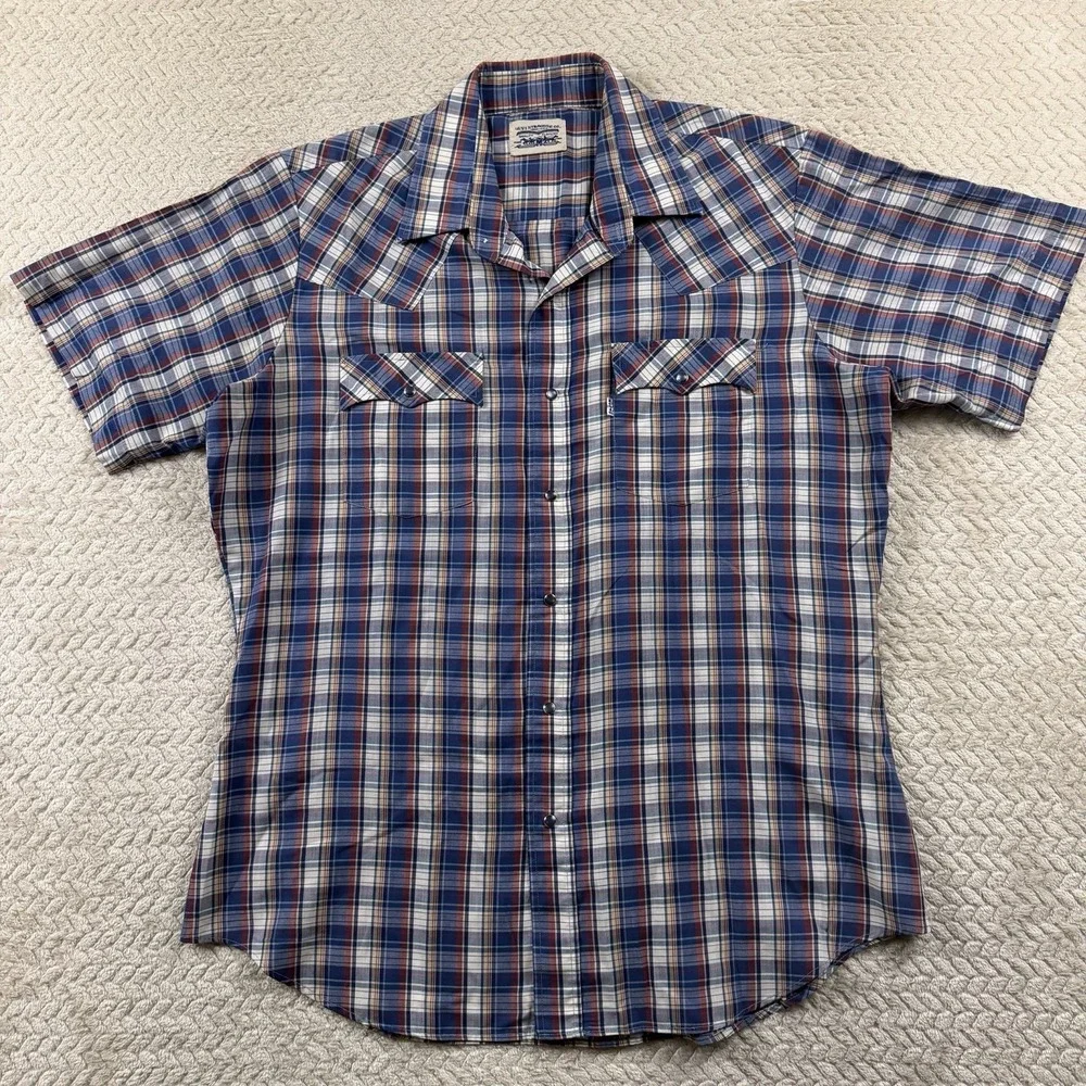 Vintage Levi's Pearl Snap Western Short Sleeve Men's Large Cowboy Cabin 90's